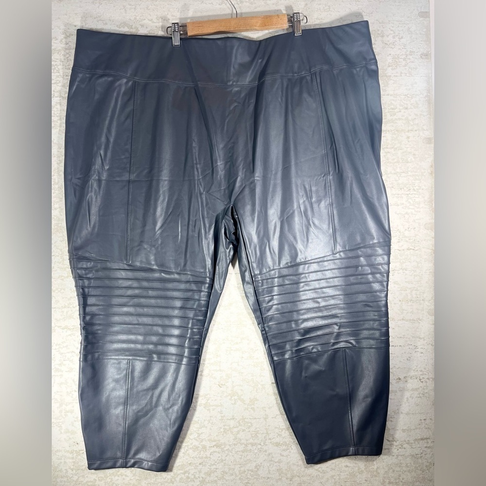 ALL WORTHY By Hunter McGrady Black Faux Leather Moto Leggings Size 5X